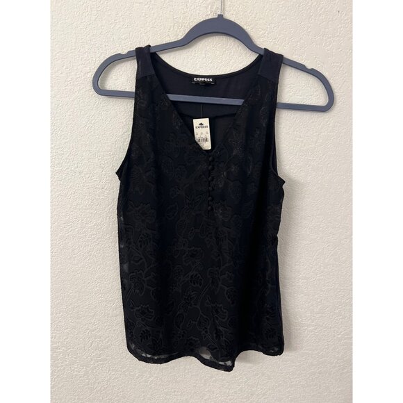 Express Black Sleeveless Floral Embroidered Tank Top women size S - Picture 2 of 6
